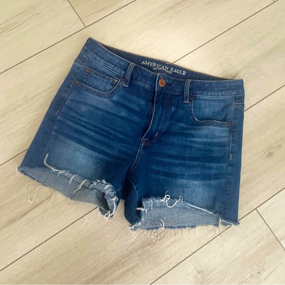 American Eagle Outfitters High Waisted Distressed Blue Jean Shorts